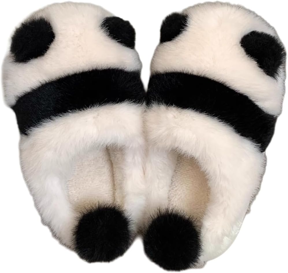 

Плюшевые тапочки с пандой для женщин и мужчин, зимние домашние тапочки с задниками для использования дома и на улице Pzq, белый