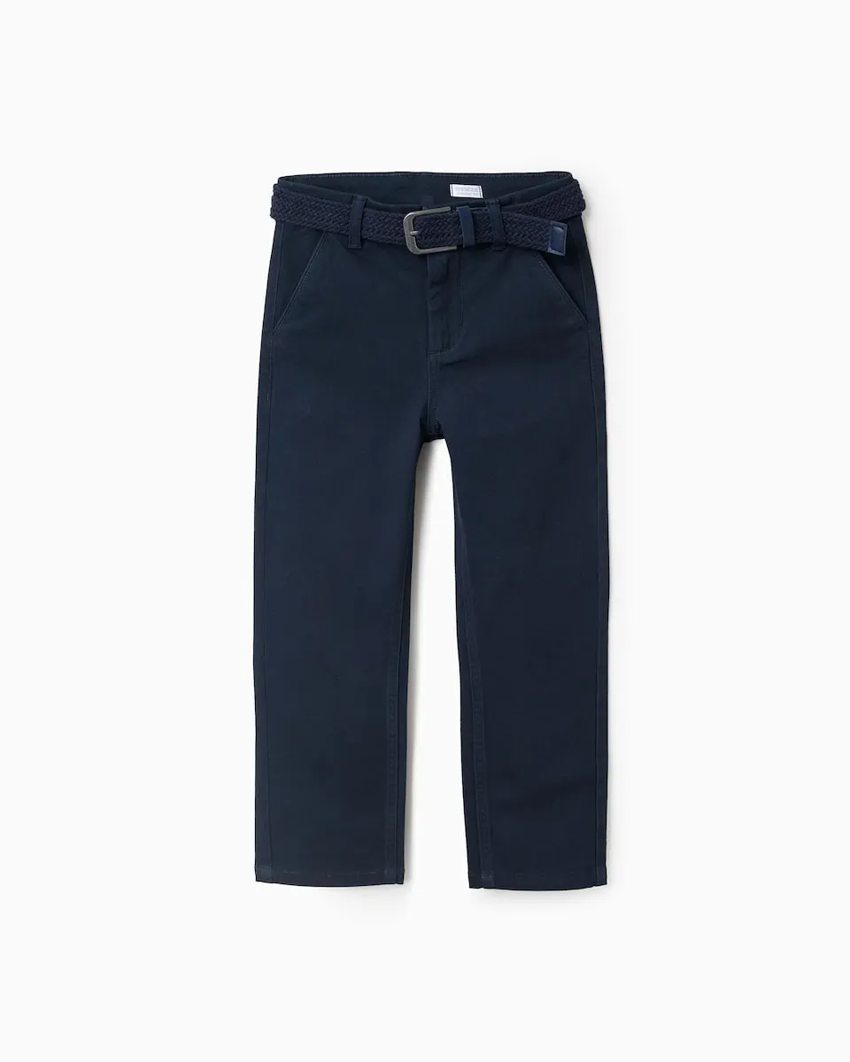 

Прямые детские китайские брюки из саржи с поясом Zippy, темно-синий