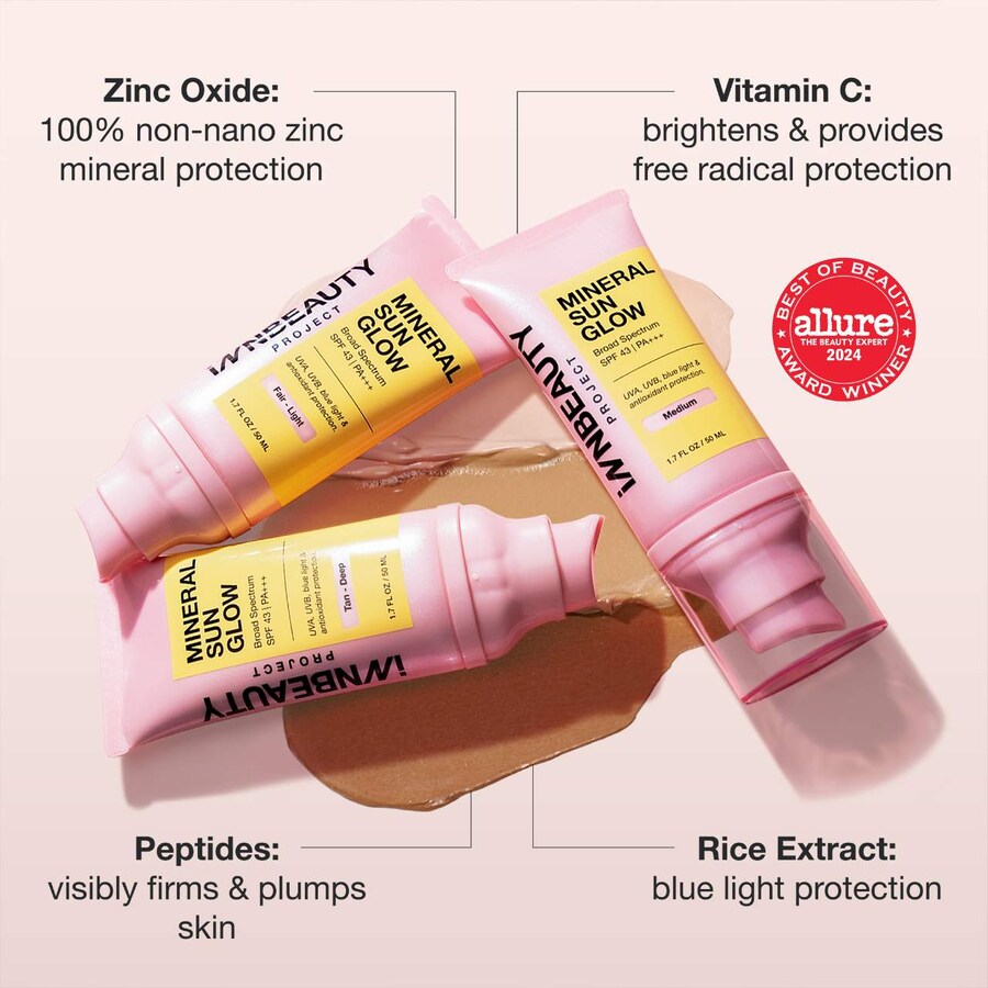 Минеральный солнцезащитный крем широкого спектра действия SPF 43 PA +++ с пептидами и витамином С INNBEAUTY PROJECT, 1.7 oz, Fair-Medium — фото 4