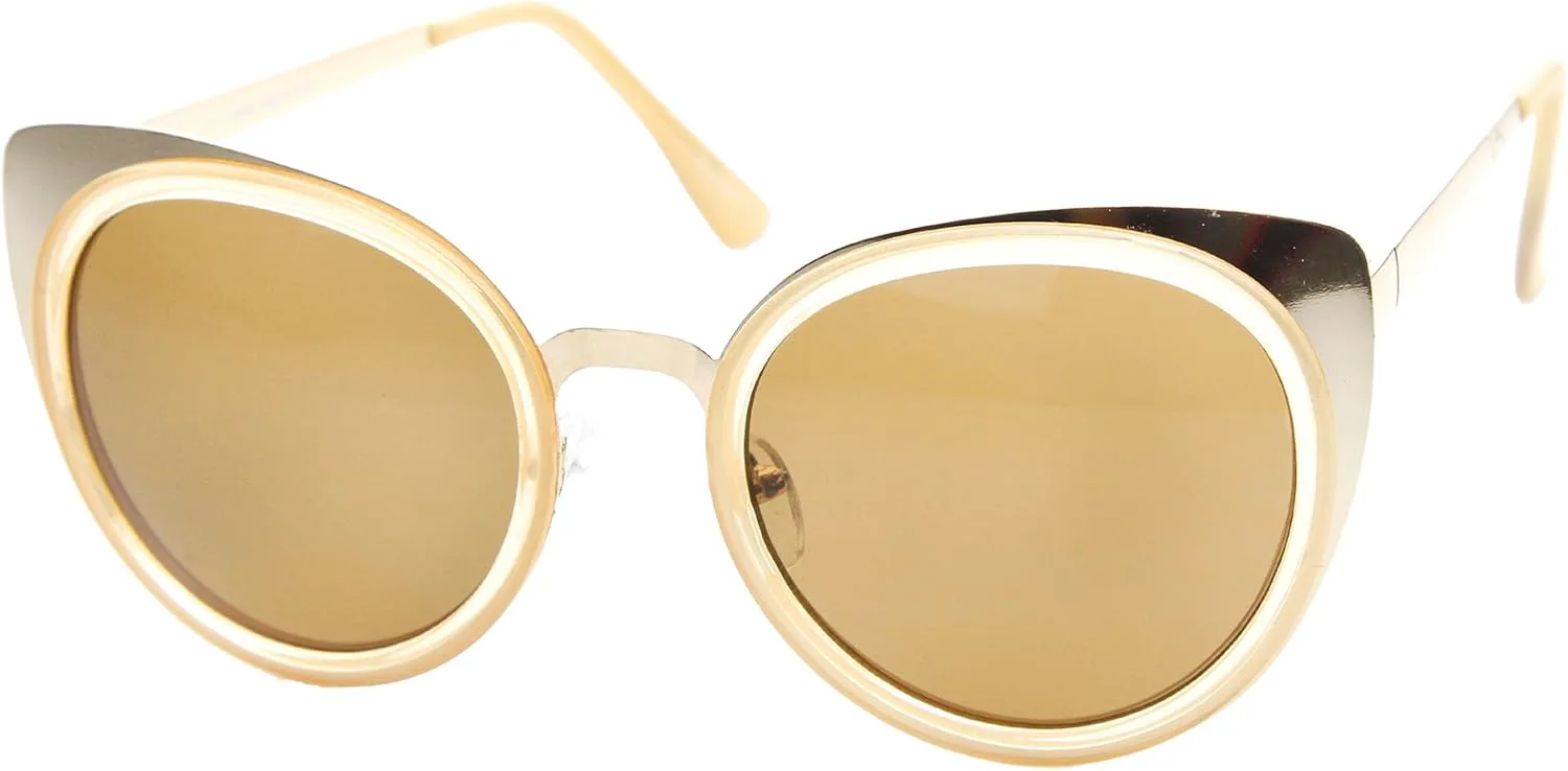 

Женские солнцезащитные очки zeroUV с двухцветными металлическими дужками и тонированными линзами в форме «кошачий глаз», диаметр линз 54 мм, Creme-gold / Brown