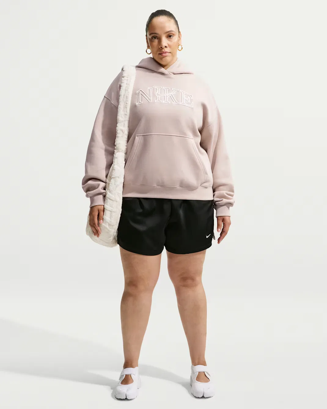 Женская объемная толстовка с логотипом Nike Studio Fleece Medium Weight, Cream II/Sail — фото 4