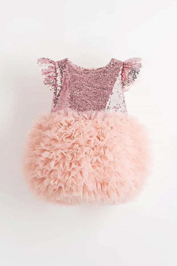 Детское платье для девочек с пайетками Luna summer fluffy tulle tutu sequined girls' dress Banamio, Powder