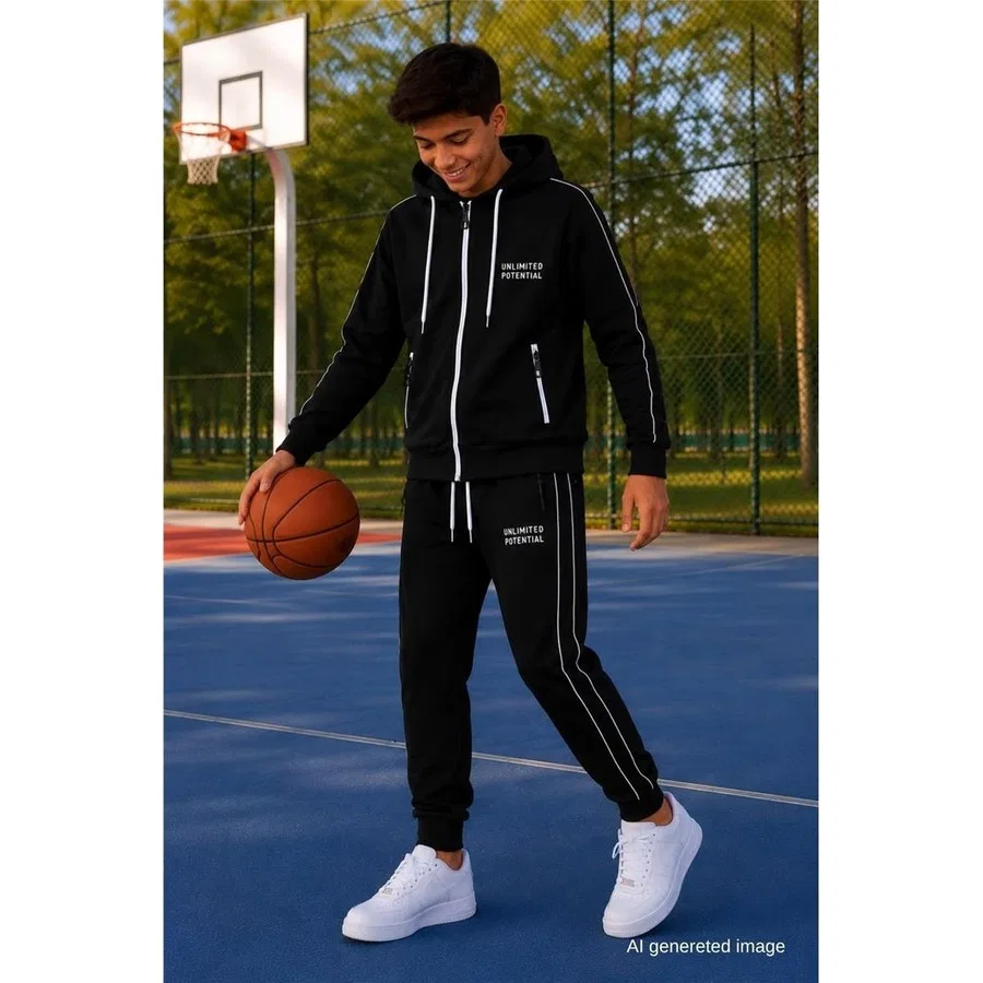 Спортивный комплект с капюшоном и принтом Unlimited Potential, Pina Kids, Черный — фото 4