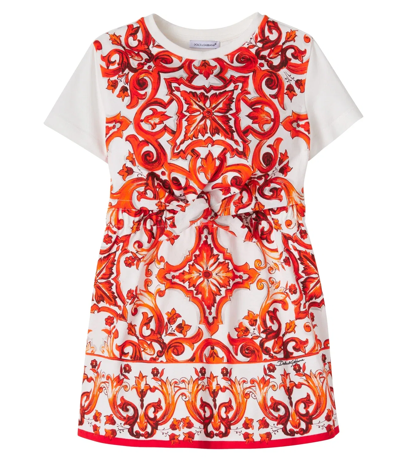 Платье хлопковое Majolica Dolce&Gabbana Kids, оранжевый