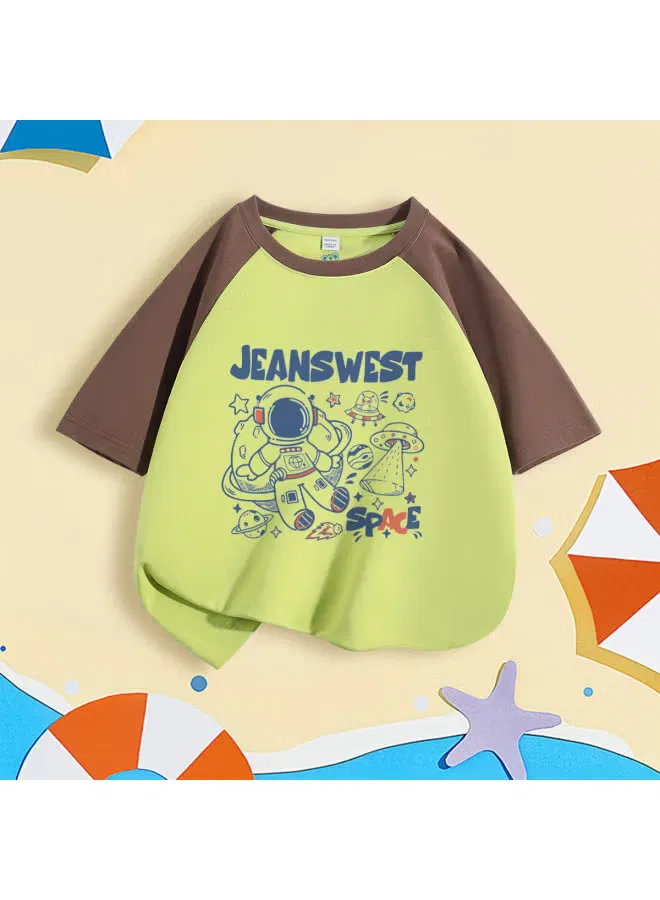Футболка с принтом космос для мальчиков, короткий рукав, Jeanswest, кофейный — фото 2