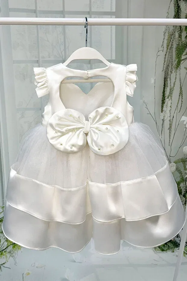 Детское платье для девочек с бисерной вышивкой Bertuğ Bebek, Off-White — фото 3
