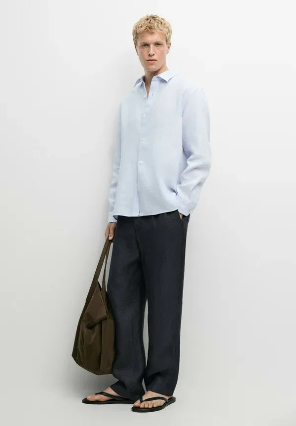 Рубашка льняная Shirt Massimo Dutti, light blue, светло-голубой — фото 2