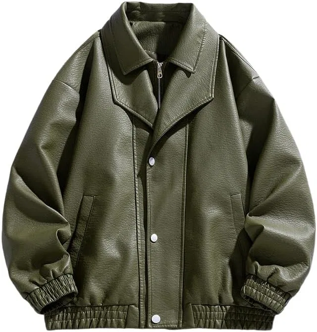 Мужское oversize-бомбер из кожзама Vintage Classic Coats, зелёный