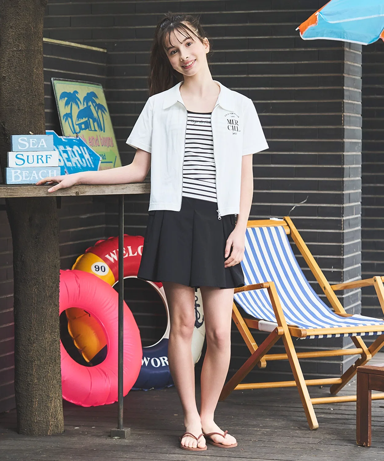 Детский комплект для плавания с лонгсливом и шортами, модель Zip-up Coord, pom ponette junior, Colorful
