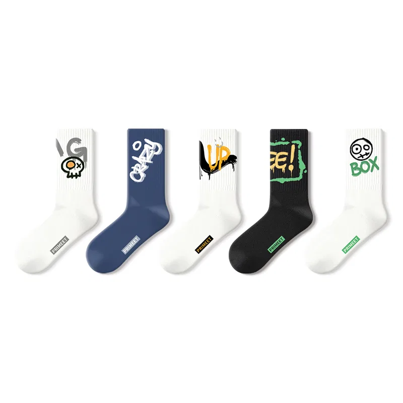 Детские носки с принтом Primeet, 5 пар, Trendy Socks Set I-5 Pack, Black