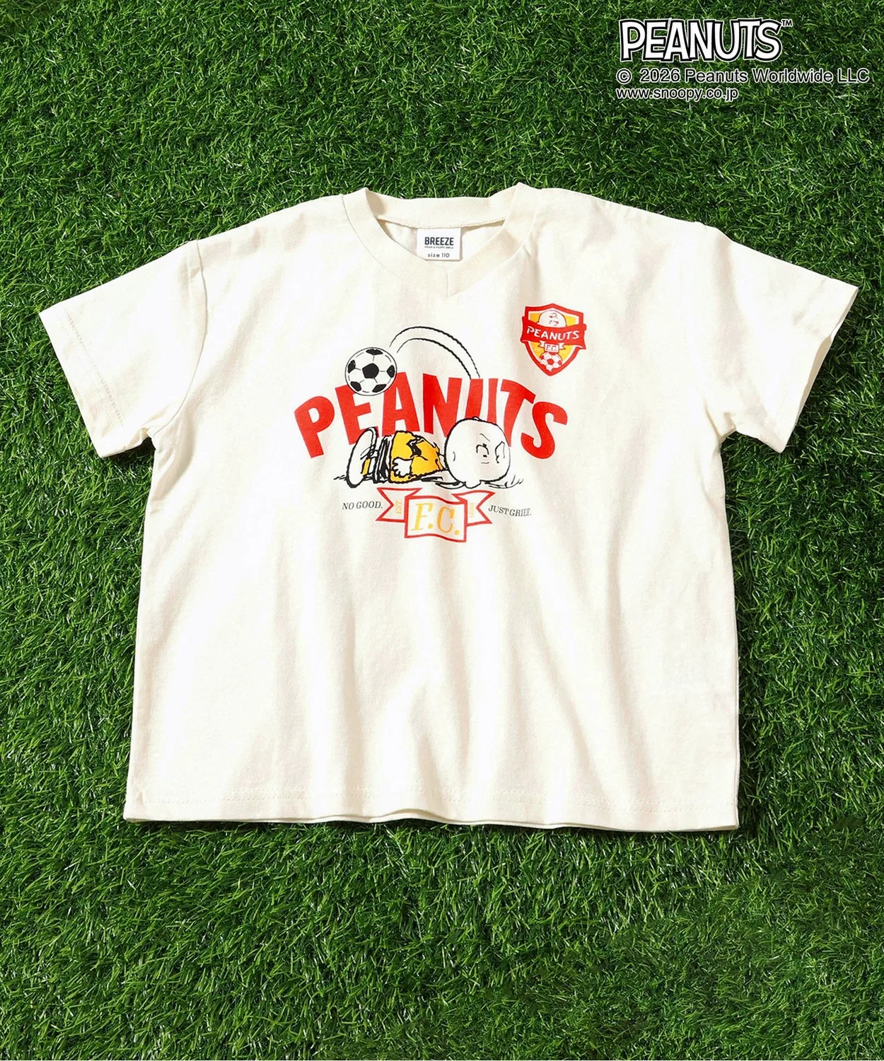 Детская футболка с длинным рукавомSnoopy Soccer PEANUTS, Ivory