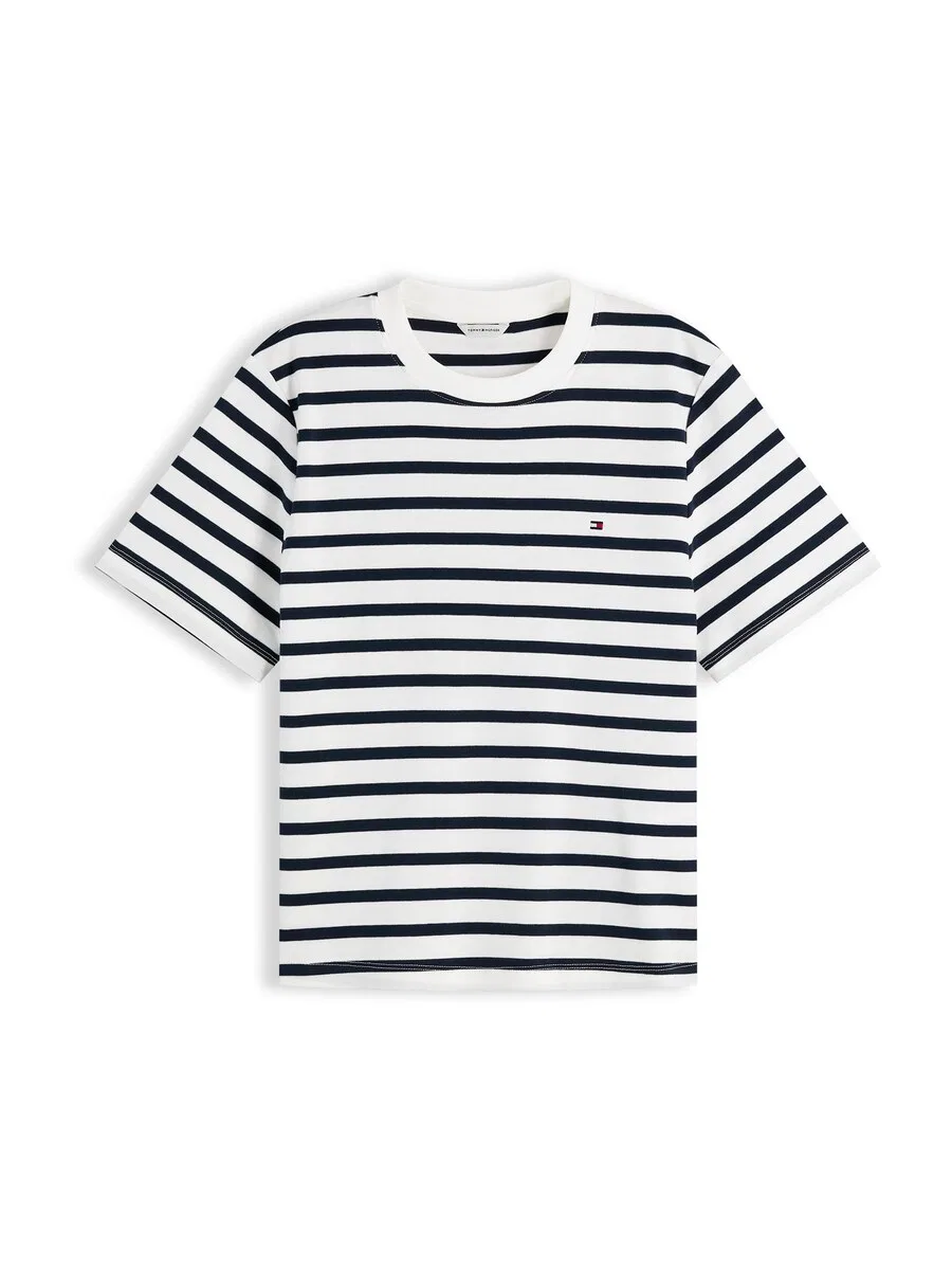 Футболка TOMMY HILFIGER 'Boxy Interlock' темно-синего цвета