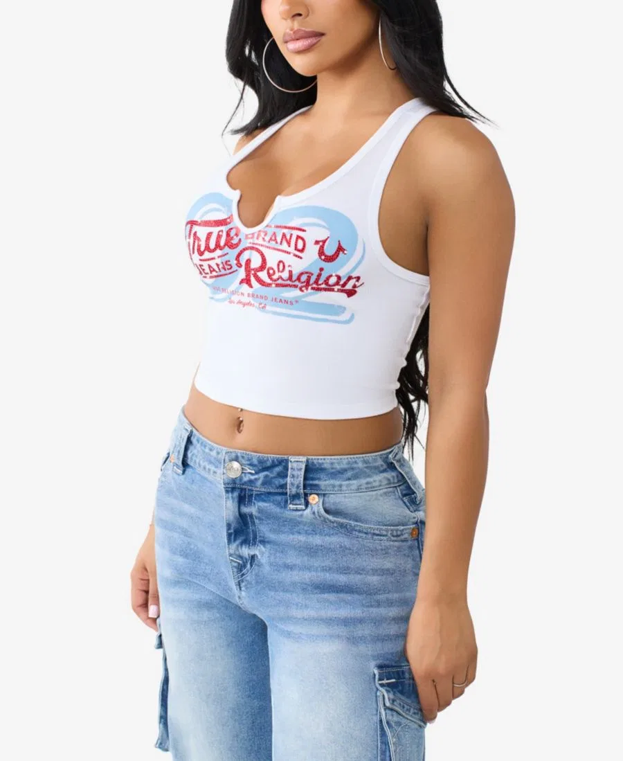 Топ с вырезом каре и ребристой текстурой True Religion, Optic White — фото 2
