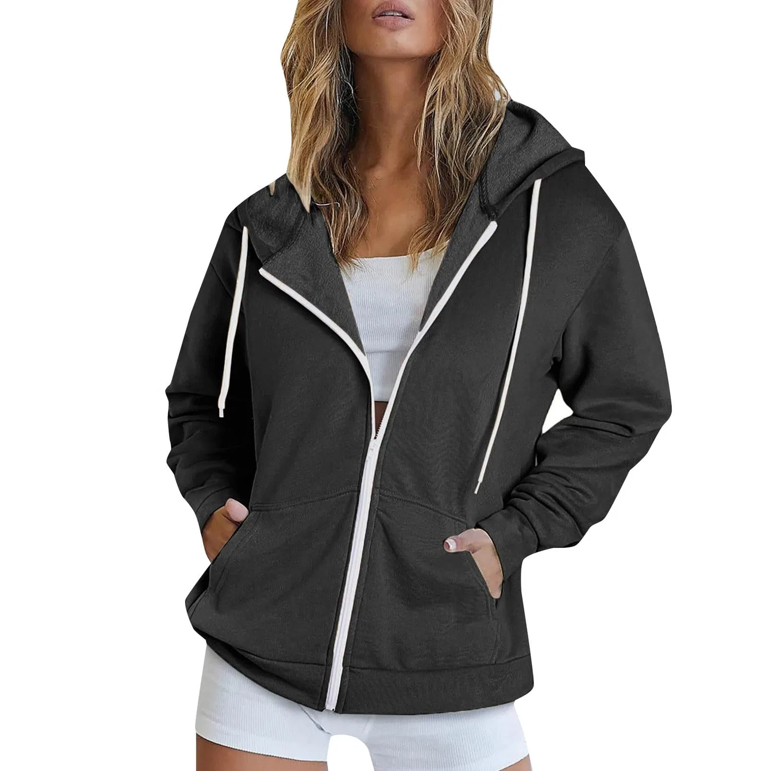 Женская куртка с капюшоном Oversized Hooded Fleece Jacket, Grigio Scuro