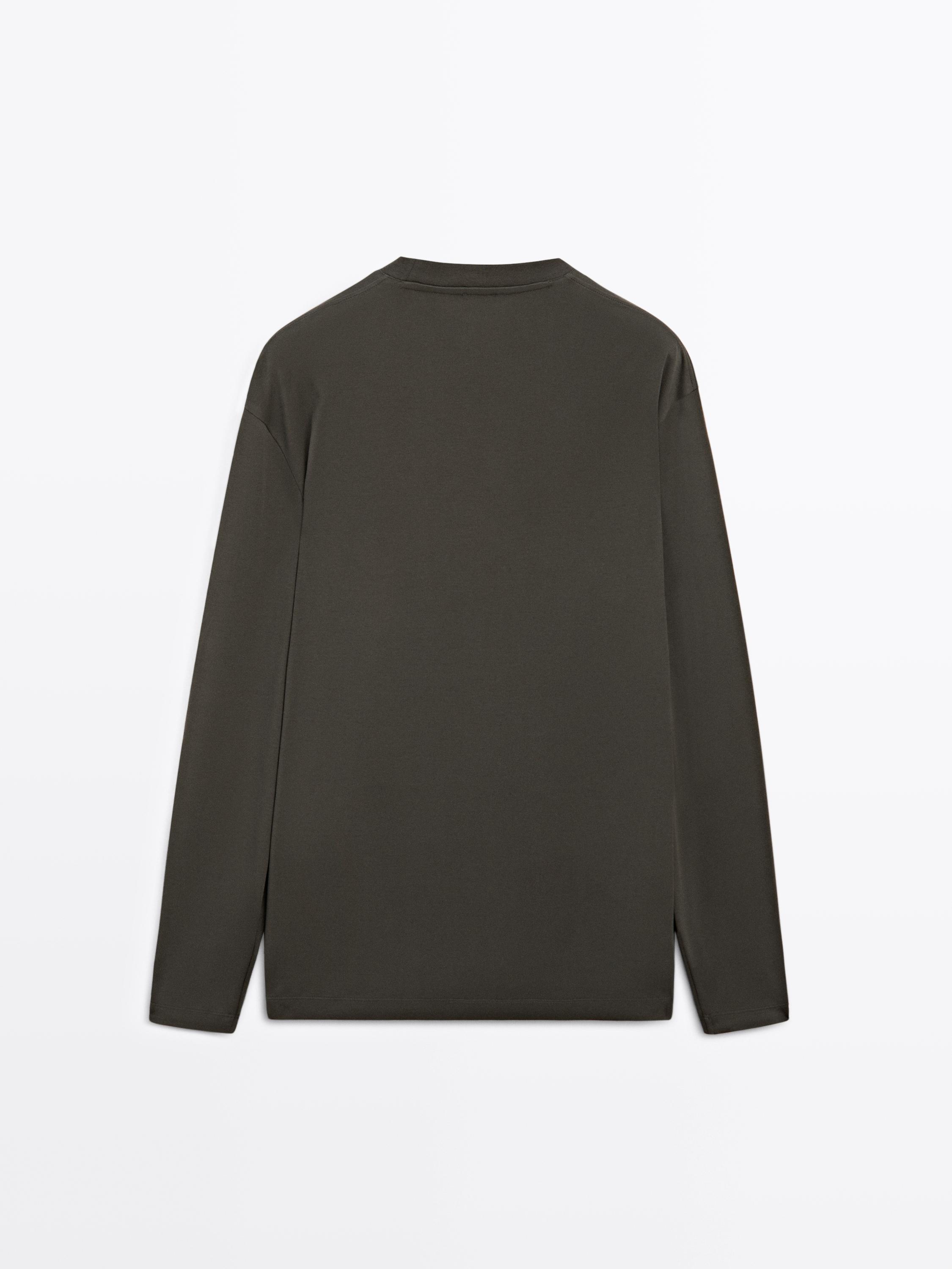 Футболка Massimo Dutti Long Sleeve Medium Weight Cotton, хаки — фото 2