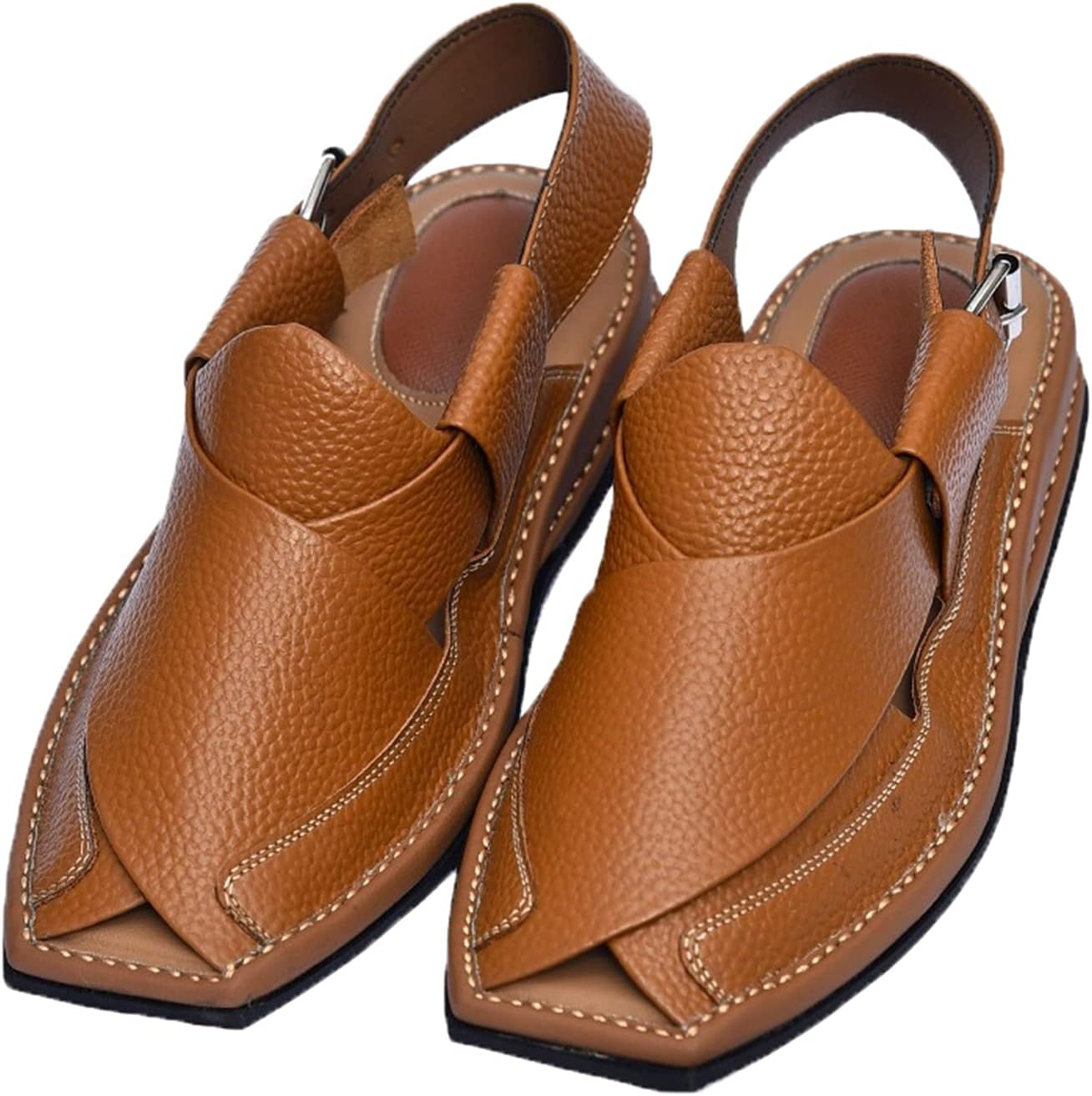 

Мужские сандалии SKY-SELLER с ручной работой, двойная подошва, кожа коровьей выделки - эстетичные шлепанцы для мужчин Skyseller, коричневый