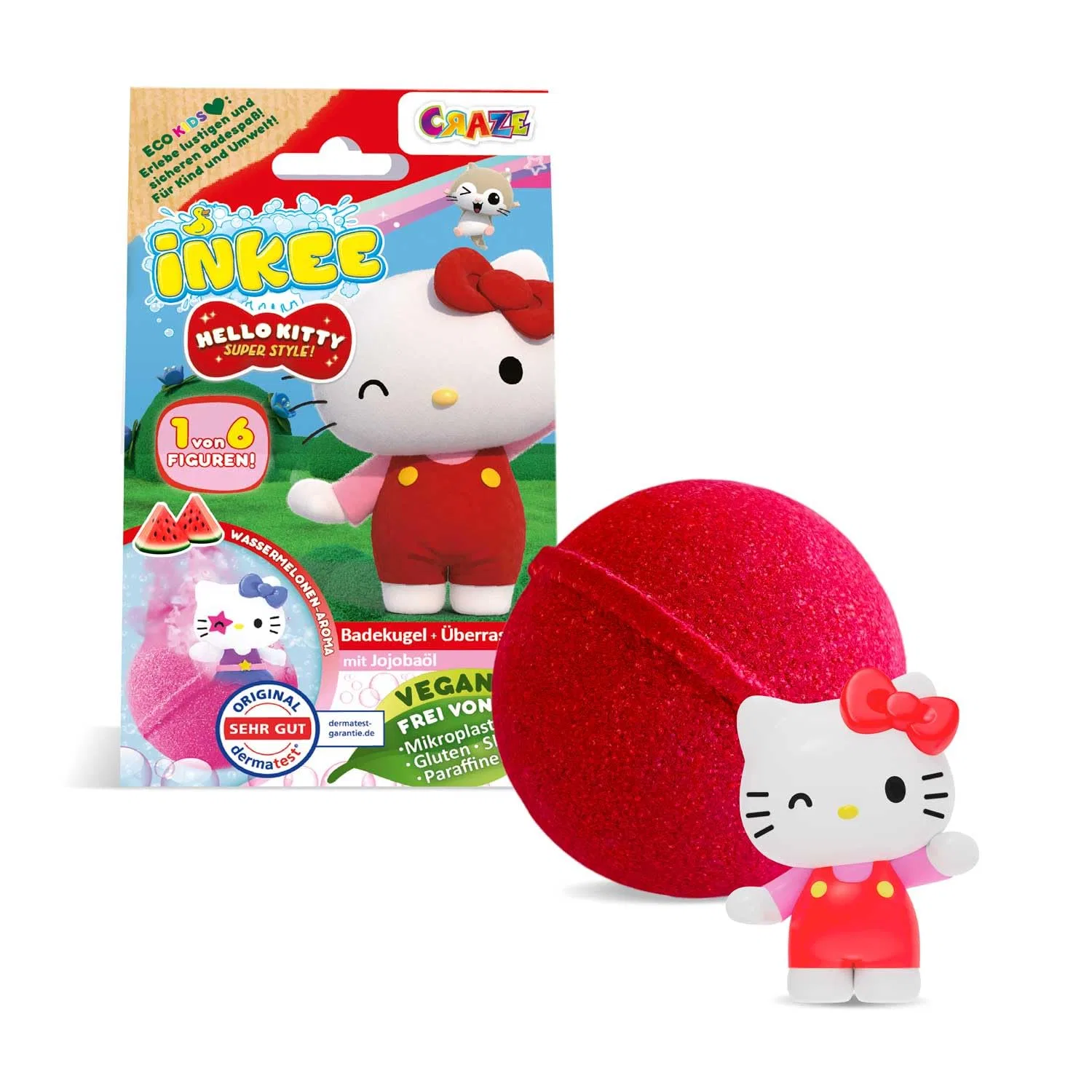 Бомбочка для ванны INKEE Hello Kitty, Сюрприз, 80 г, 1 штука, Розовый Или Красный