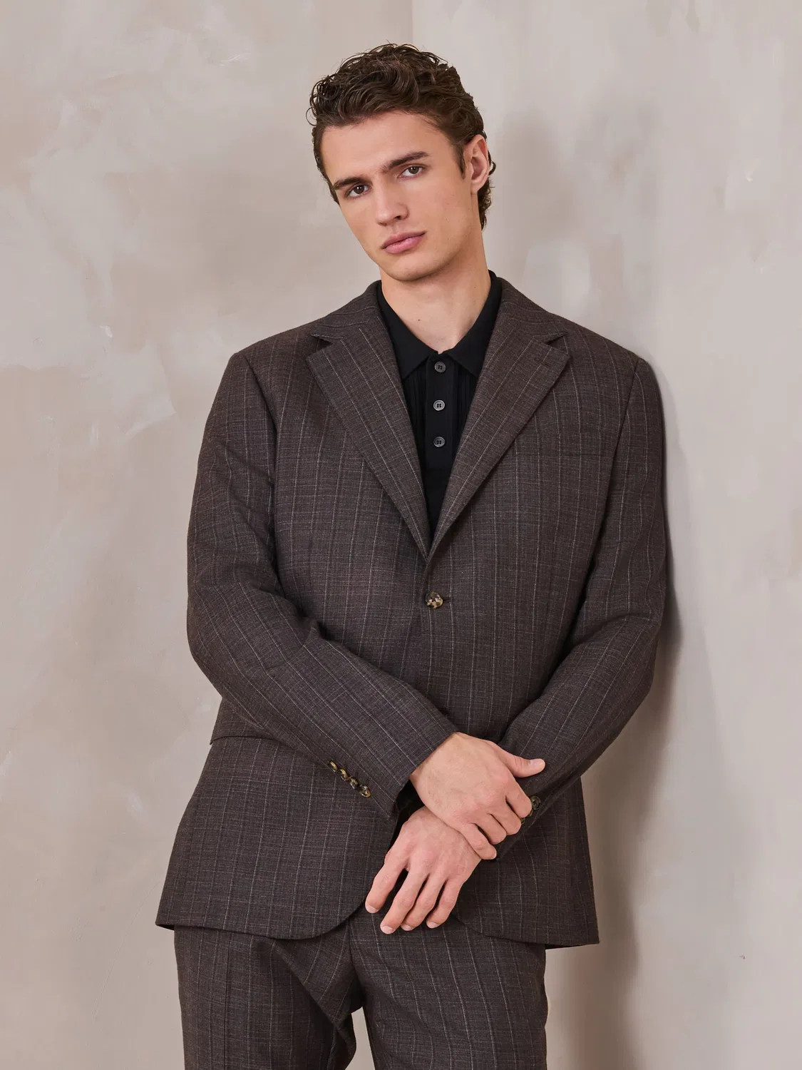 Пиджак Slim Fit из шерсти Next, коричневый — фото 2