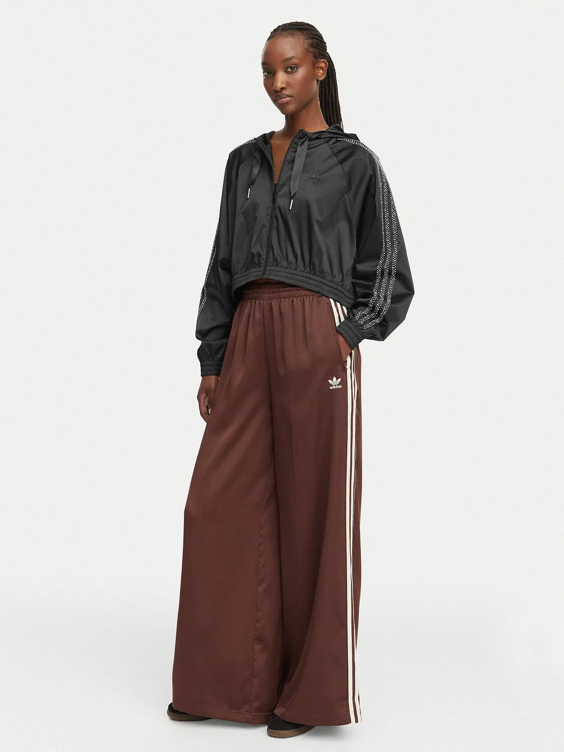 Женский свитшот свободного кроя Pearl Cropped Adidas, черный — фото 2