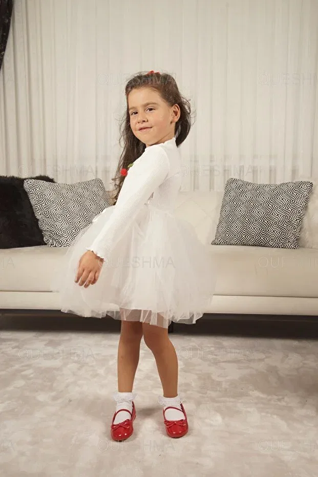 Детское платье для девочек с принтом Mobile cherry lined tulle tutu Queshma, Longarm-White — фото 4