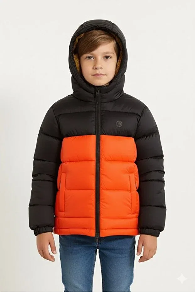Детский пуховик для девочек с капюшоном Lesso Kids, Orange