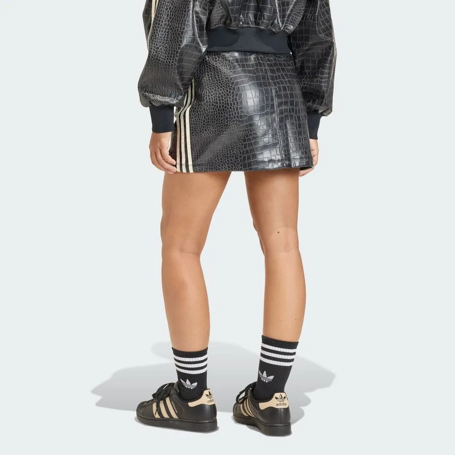 Мини-юбка из экокожи с принтом adidas Originals, Черный — фото 2