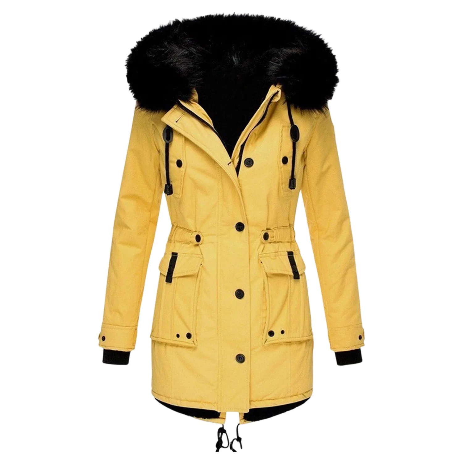 Женская зимняя куртка-парка с принтом, модель Womens Winter Down Jacket Quilted Parka Jacket Warm Waterproof Sherpa Fleece Lining Faux Fur Trim Hood, Giallo chiaro