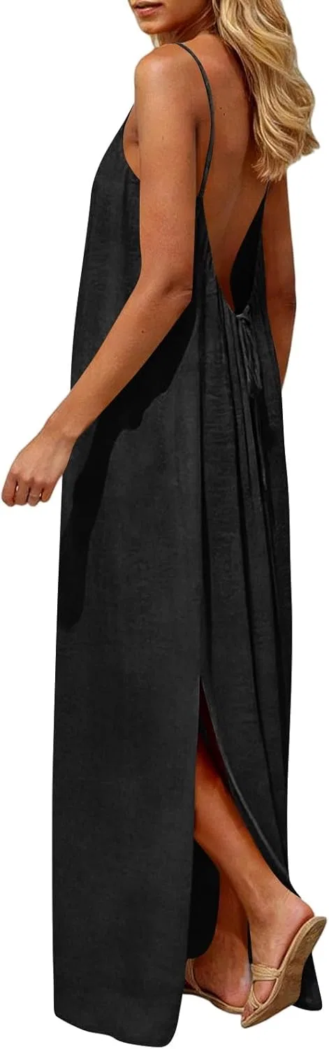 Женское пляжное платье на бретелях с открытой спиной, Black — фото 4