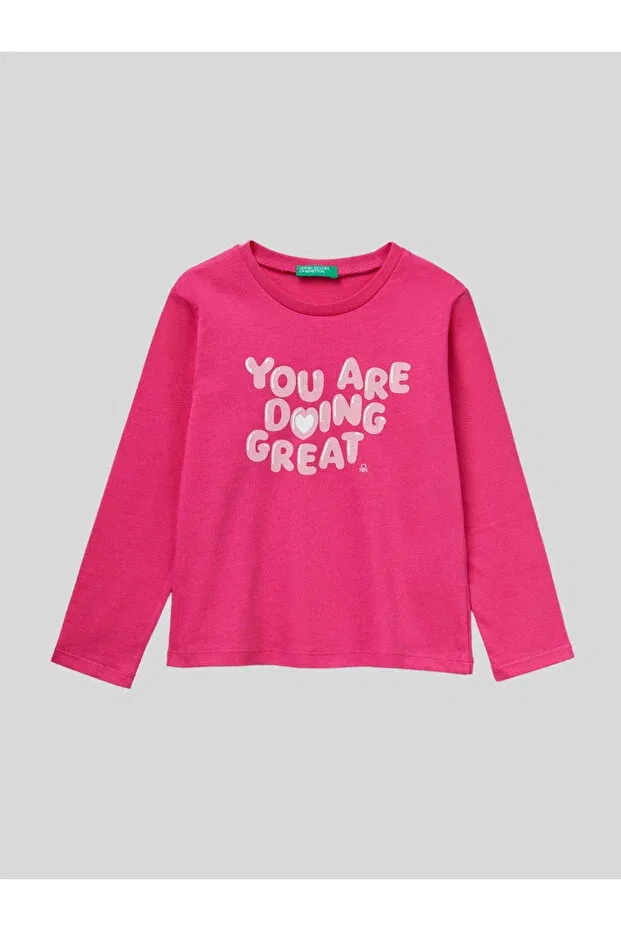 Детские свитшот для девочек с принтом Benetton, Fuchsia