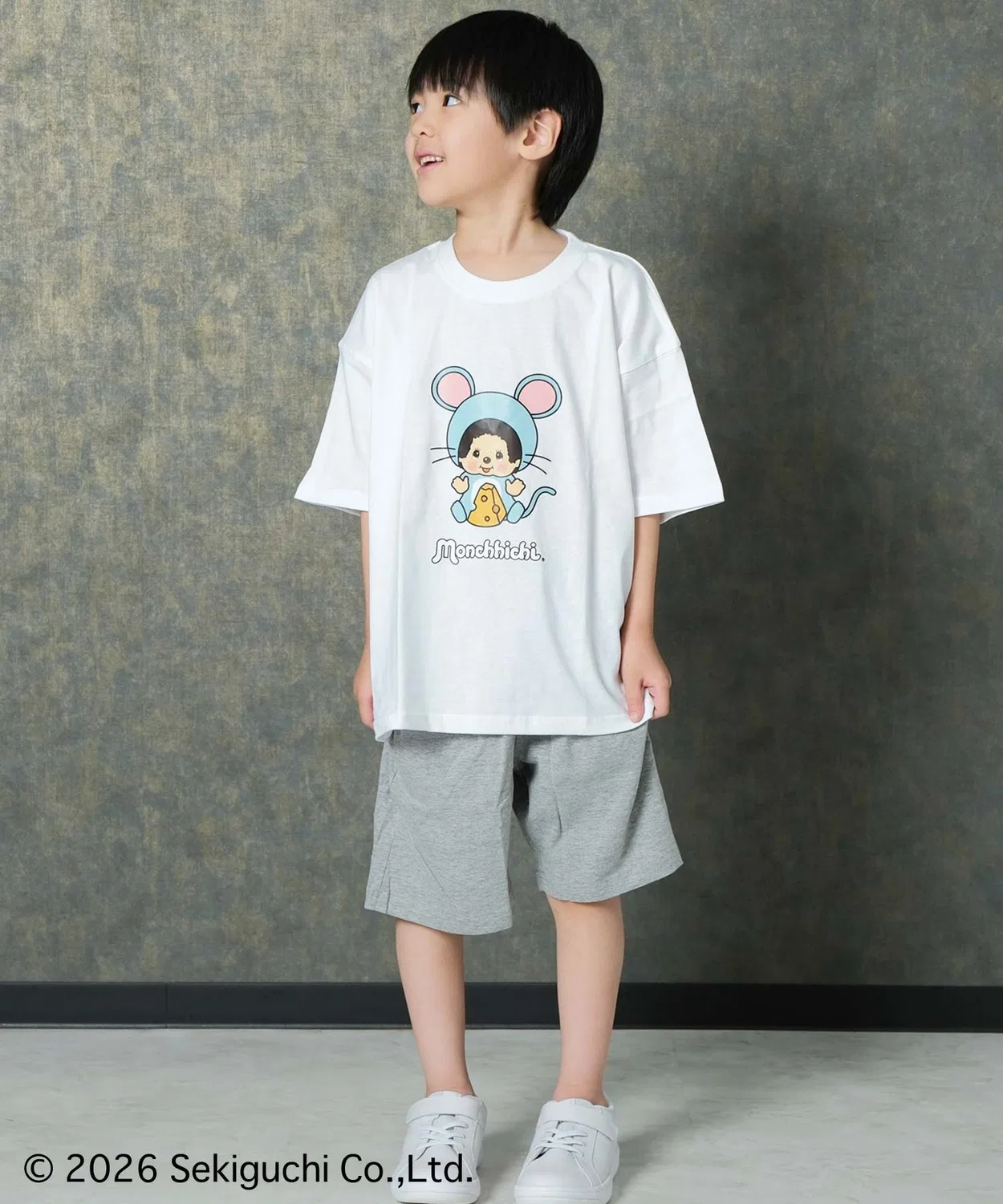 Детская футболка оверсайз с принтом Monchhichi SHISKY, Off White