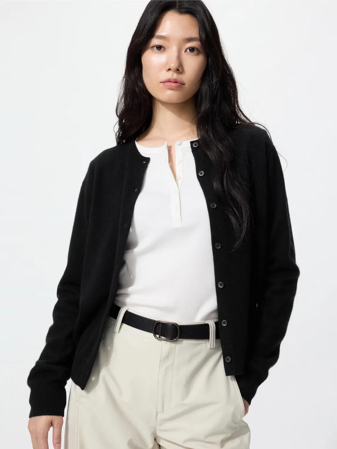 Кардиган Uniqlo, кашемировый, с круглым вырезом, черный