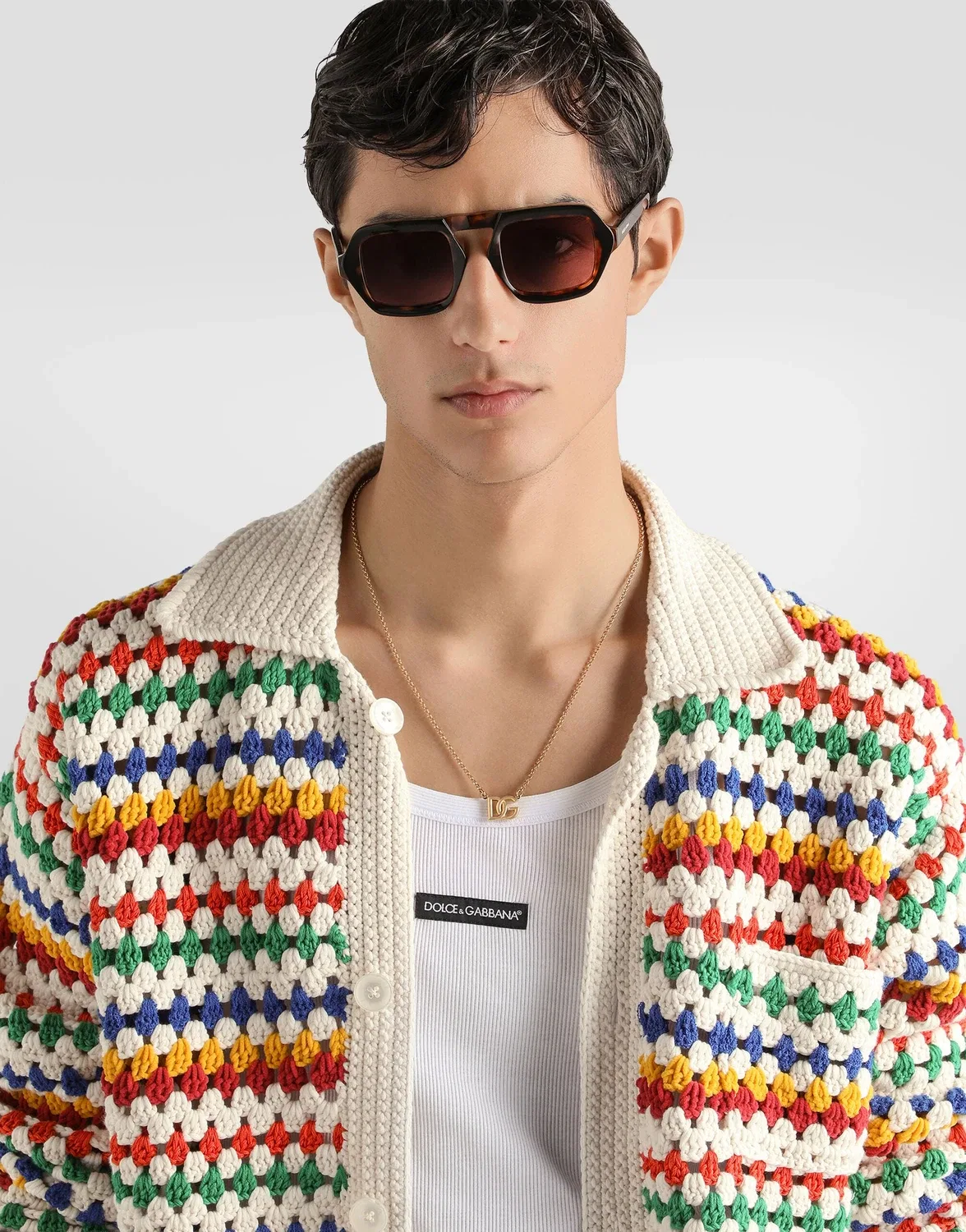 Вязаная крючком куртка-бомбер DOLCE & GABBANA, бежевый — фото 4