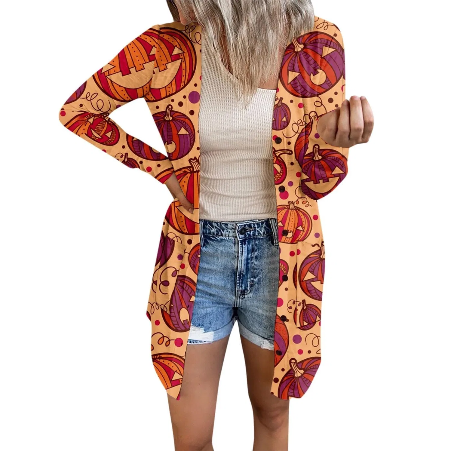 Женский кардиган с принтом Costume di Halloween, motivo zucca con pipistrello, 1-arancione