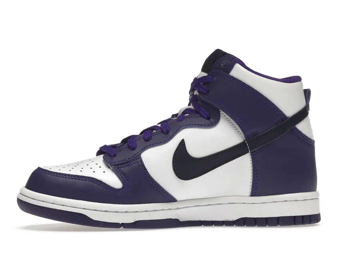 Детские кроссовки для мальчиков высокие Nike Dunk High Nike, White/Electro Purple/Midnight Navy — фото 3