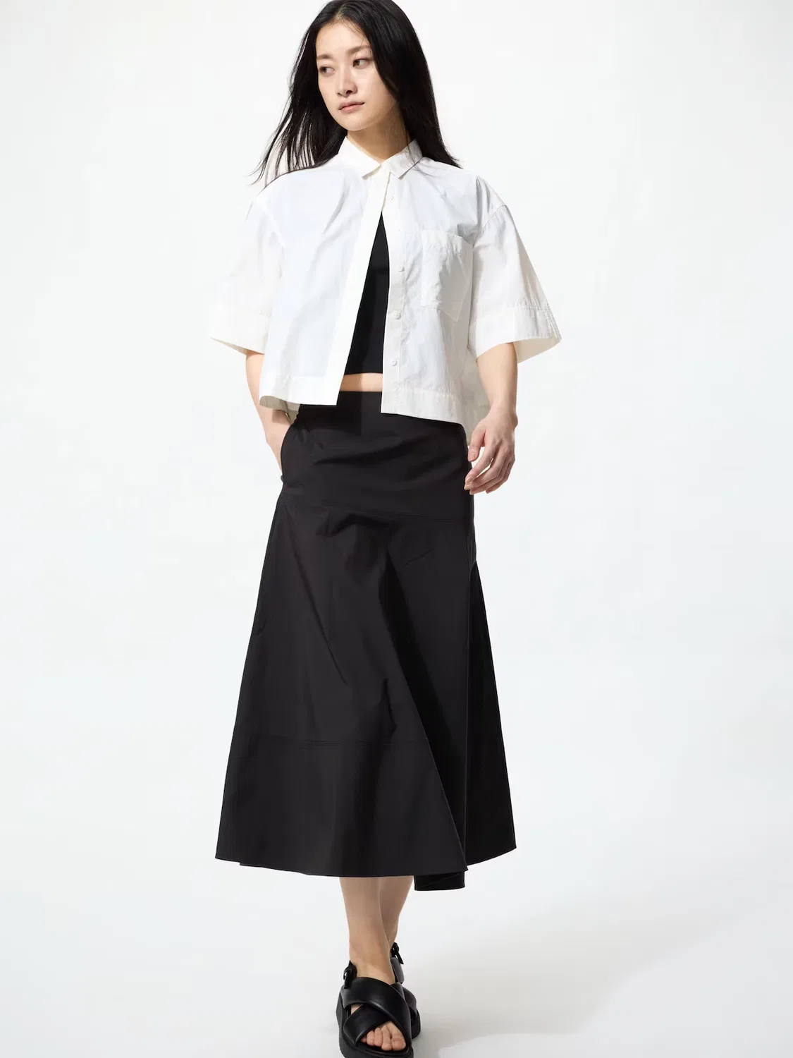 Юбка Uniqlo, юбка из хлопка и нейлона, черный