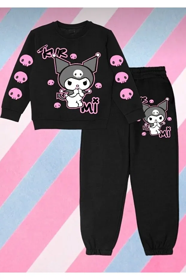 Детский спортивный костюм для девочек с принтом Kuromi Topçu, Black