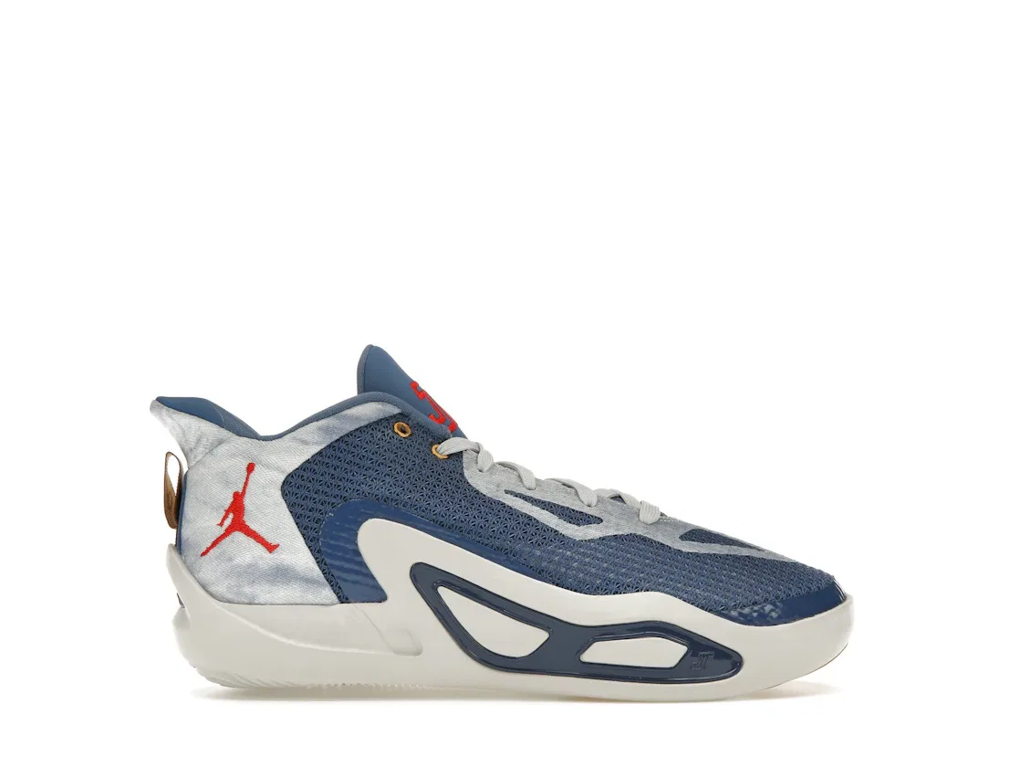 Детские кроссовки для мальчиков с верхом из денима Jordan Tatum 1 Jordan, Stone Blue/University Red-Mystic Navy