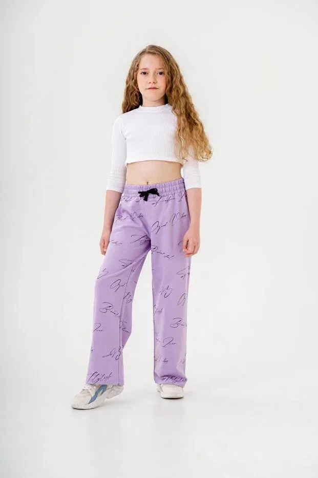 Детские спортивные штаны для девочек с принтом широкие Mışıl Kids, Lilac