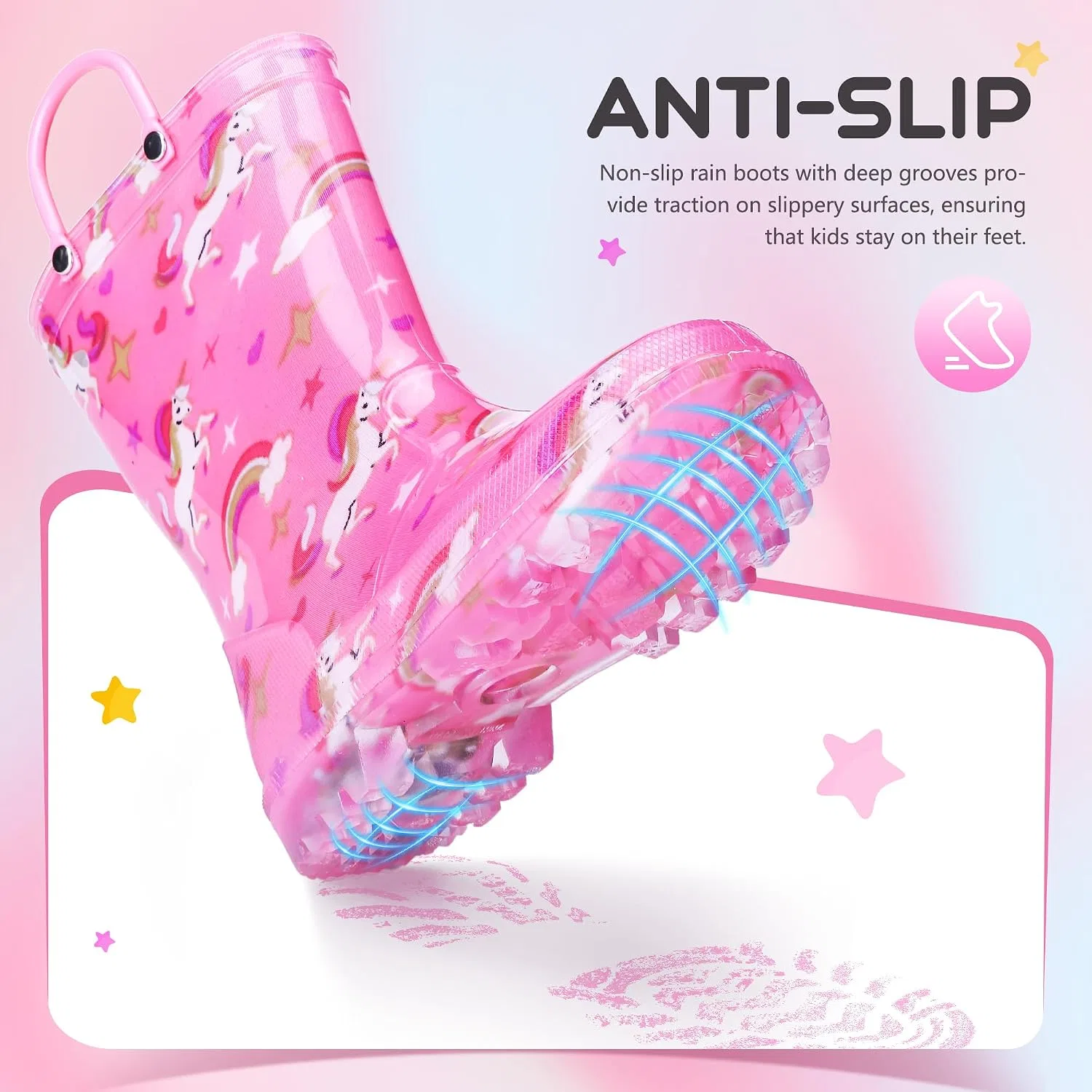 Детские сапоги дождевые для девочек с подсветкой Funspread, Light Pink — фото 3