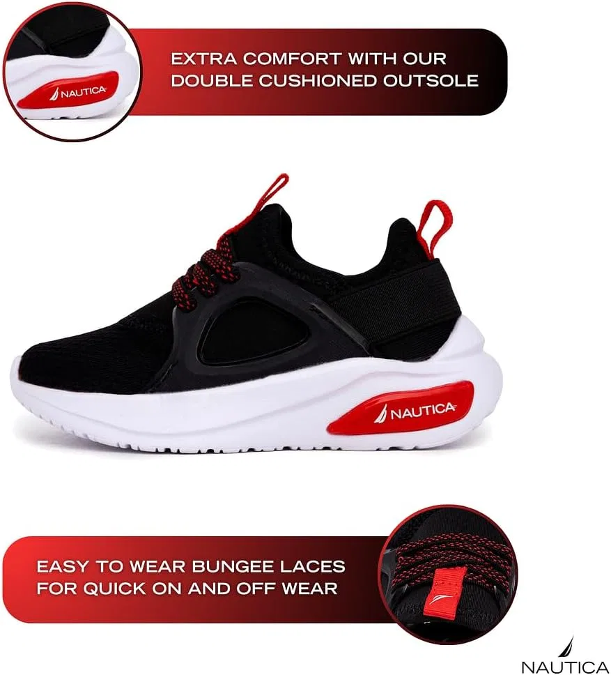 Детские слипоны-кроссовки со шнурком-резинкой Nautica, Black Red-Splash — фото 2