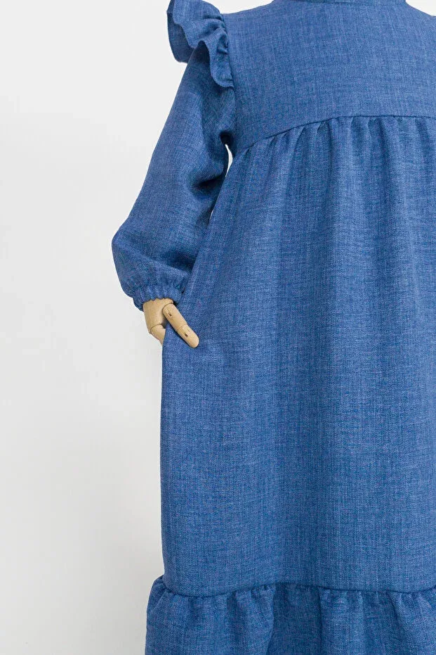 Детское платье для девочек льняное Asude Model Betül Akbay, Blue — фото 4