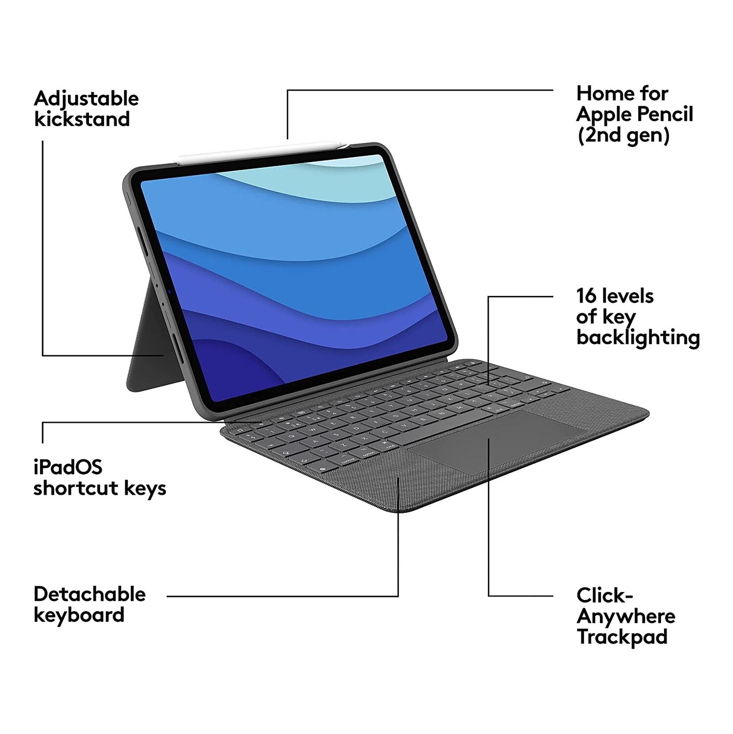 

Чехол-клавиатура Logitech Combo Touch для iPad Pro 12.9'', английская раскладка, серый