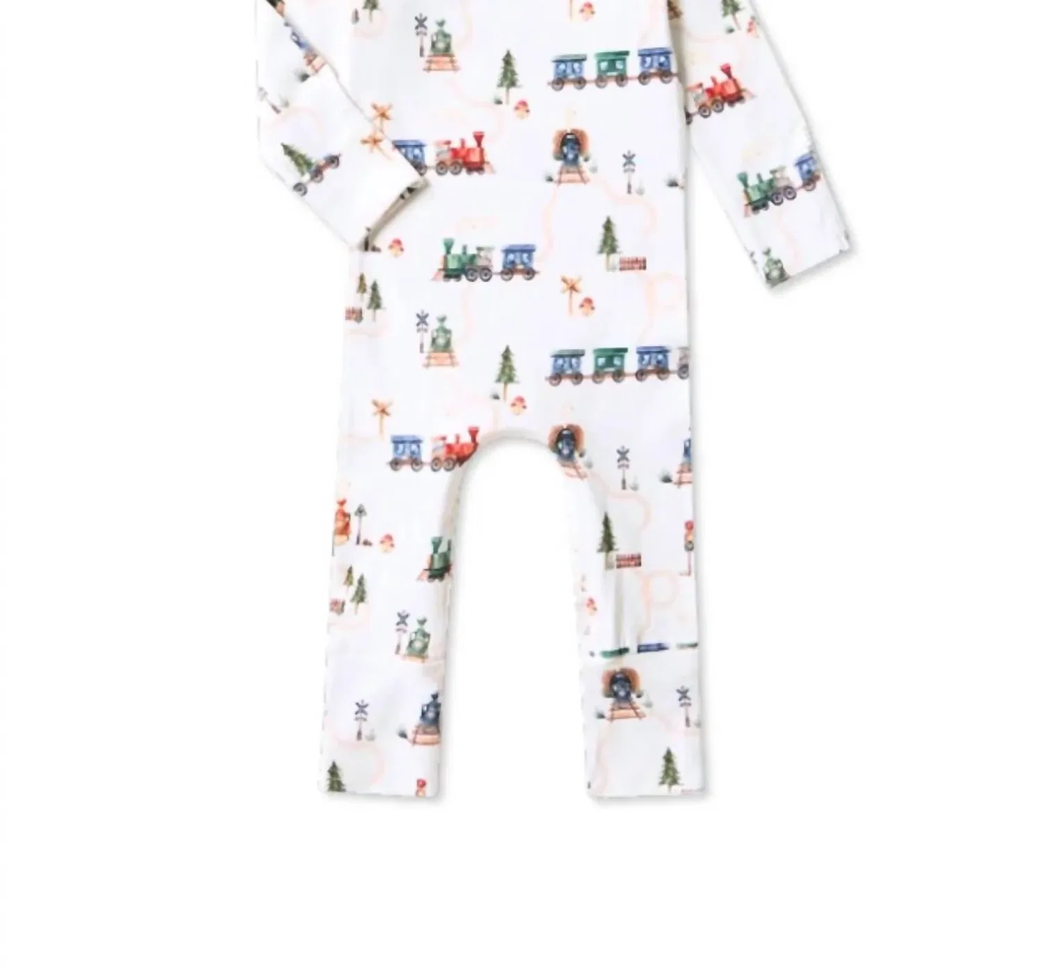 Детский комбинезон-боди с длинным рукавом и принтом поездов Trains Organic Growsuit Snuggle Hunny, White — фото 3