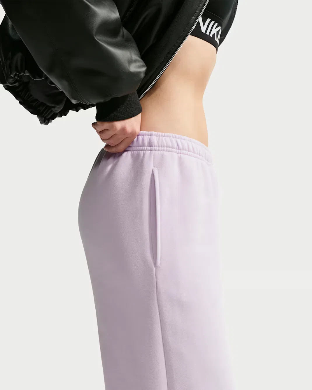 Женские брюки средней посадки с широкими штанинами Nike Studio Fleece Medium Weight, Bleached Lilac/Bleached Lilac — фото 3