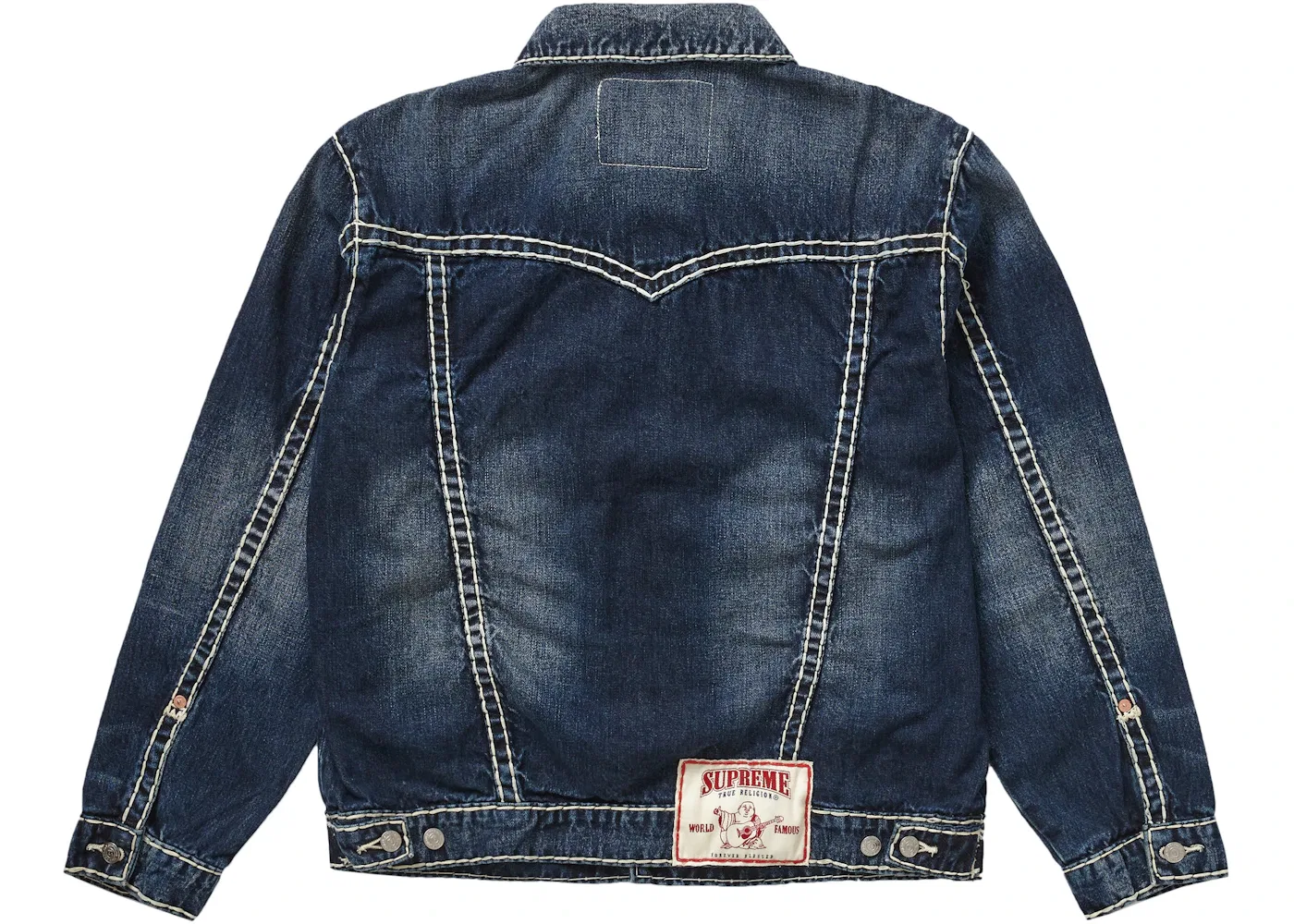 Мужская джинсовая куртка с принтом Supreme True Religion Denim Trucker Jacket, Washed Blue — фото 2