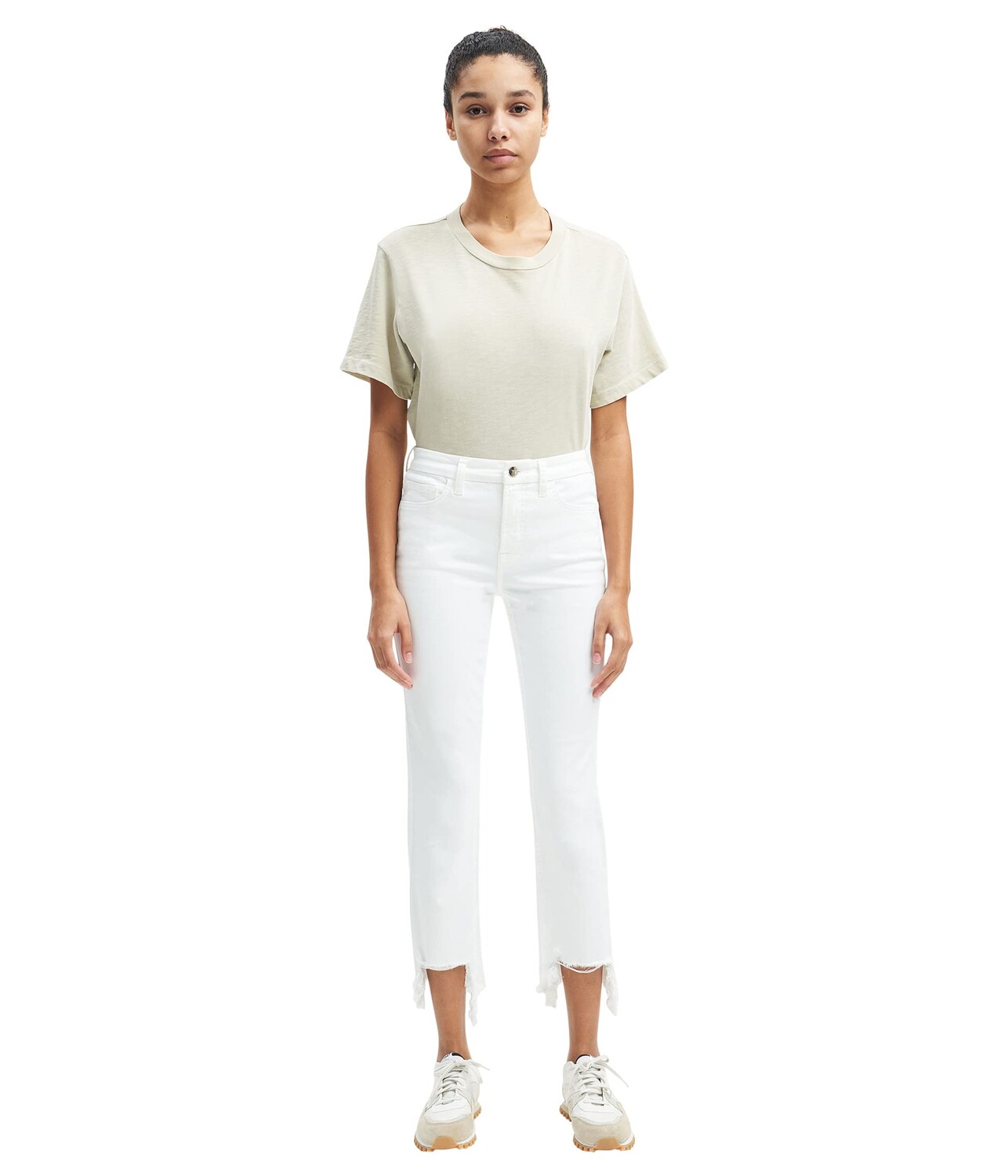 

Джинсы JEN7, Ankle Straight Destroy Hem in White Destroy