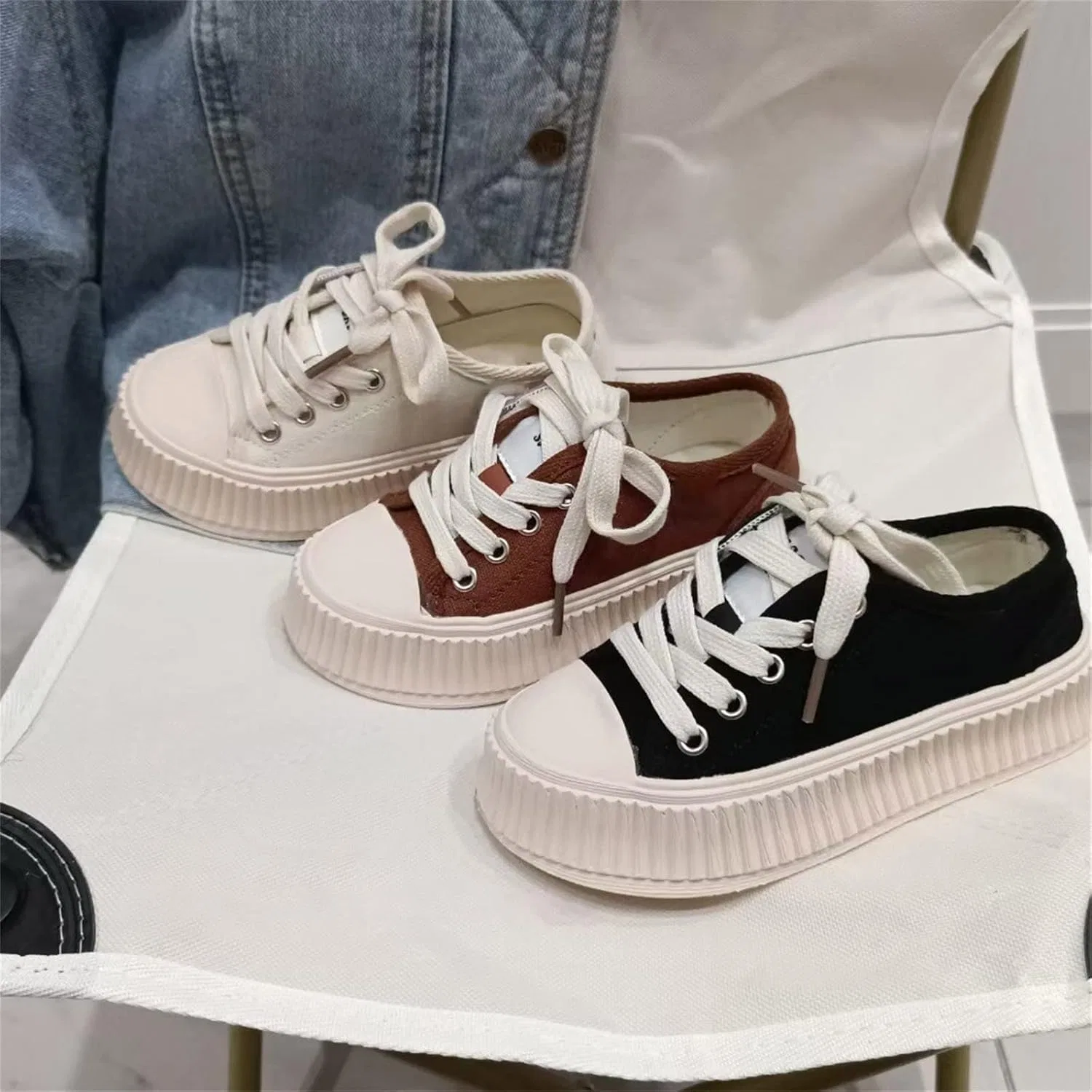 Детские кеды на платформе без шнуровки для мальчиков и девочек, Beige — фото 4