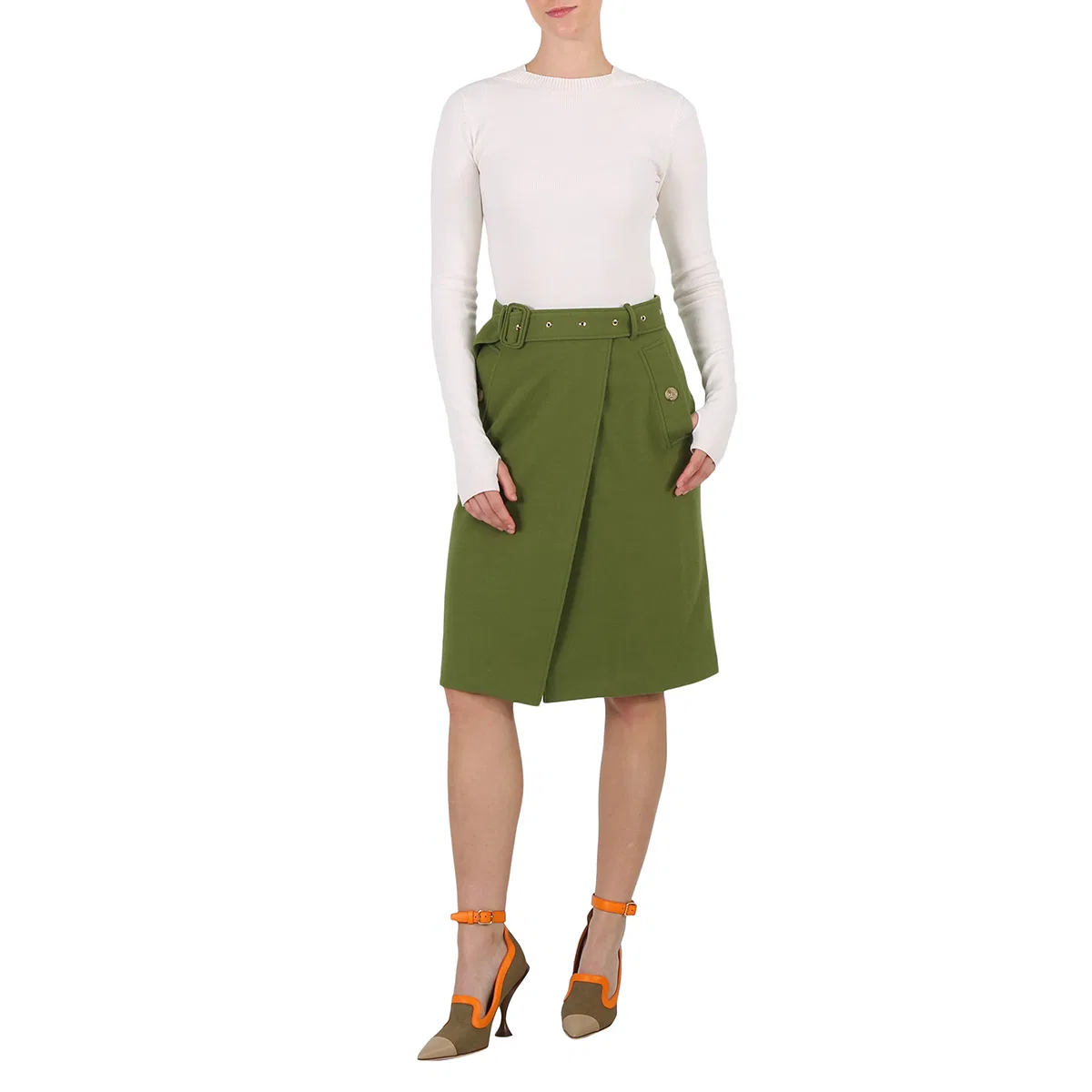 Платье миди шерстяное с поясом Belted Midi Wool Dress Burberry, Cedar Green
