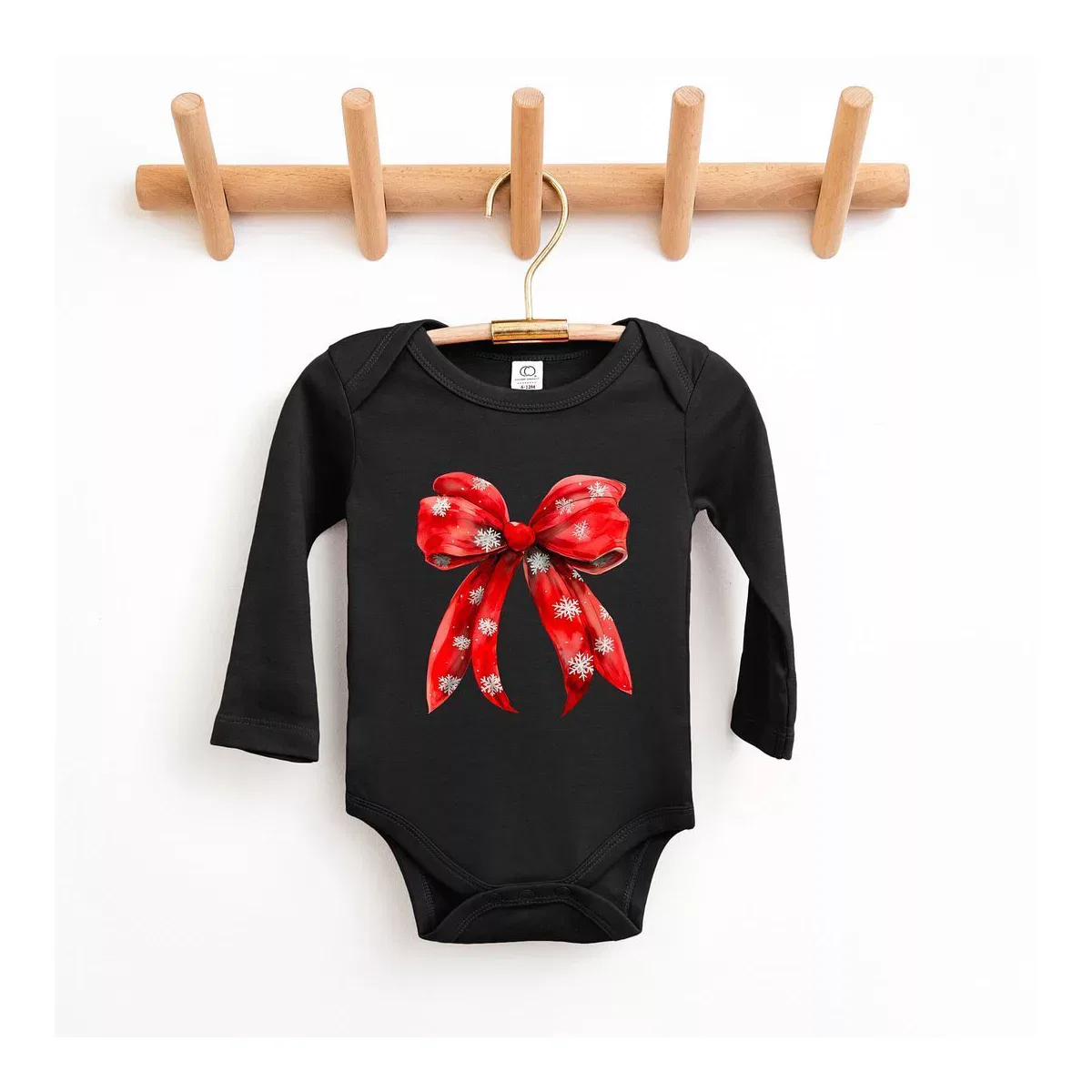 Детское боди с длинным рукавом Coquette Christmas Snowflake Bow The Juniper Shop, Black