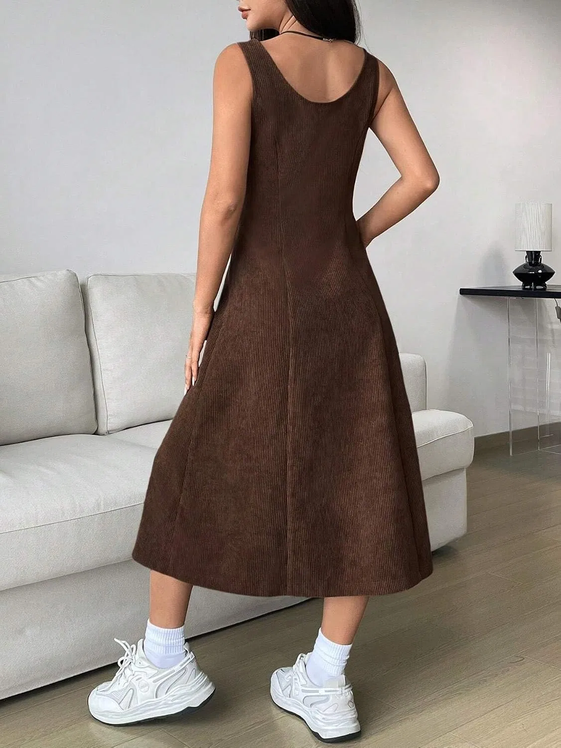 Женское повседневное платье A-силуэта на пуговицах, Coffee Brown — фото 4